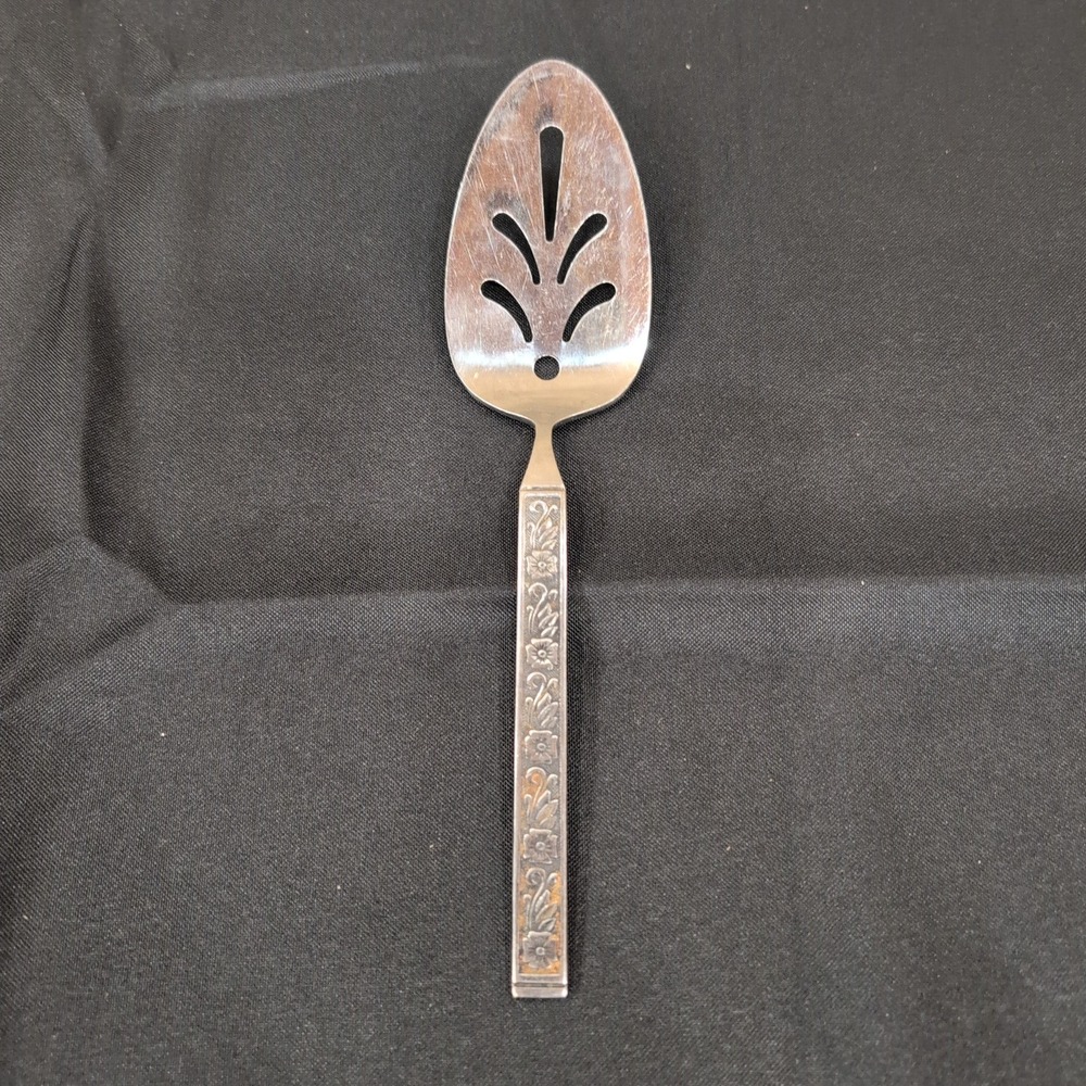 Gold Standard Stainless Japan Slotted Pie Cake Server Floral Handle Silver Tone